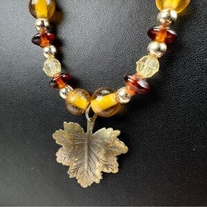 Vintage Bohemian chic necklace with maple leaf pendant